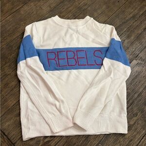 Rebels Women's White and Blue Crew Neck Sweater